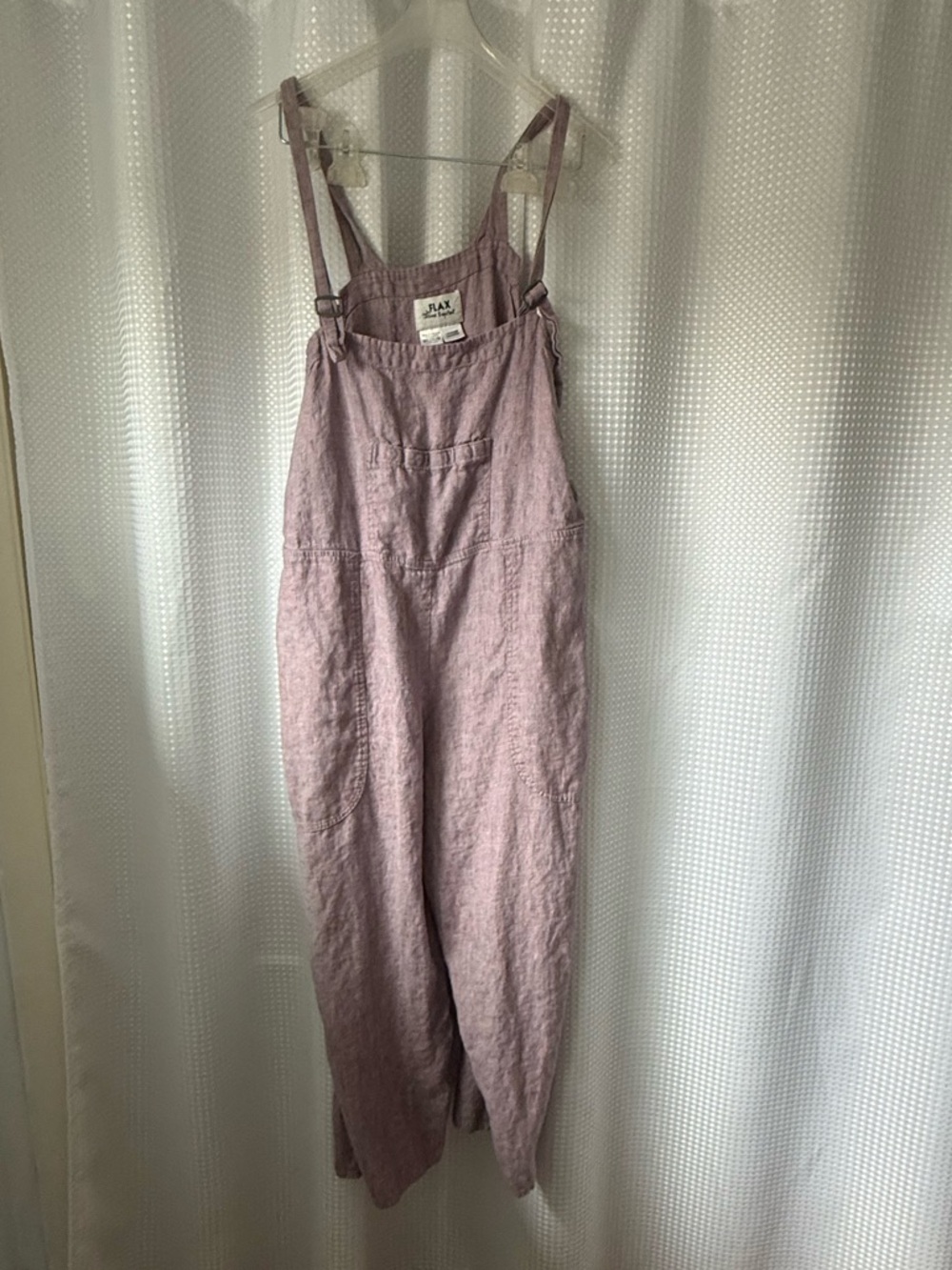 Flax Mauve Linen Overalls with Front Bib Pocket